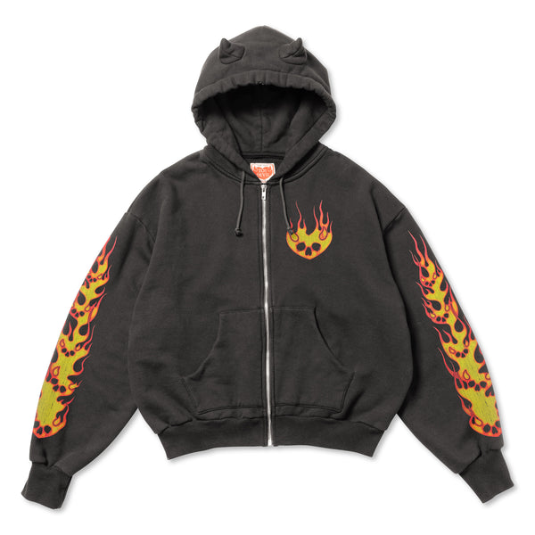 TD25AWCEMZH1/DEVIL ZIP HOODIE-FIRE DEVIL SKULL