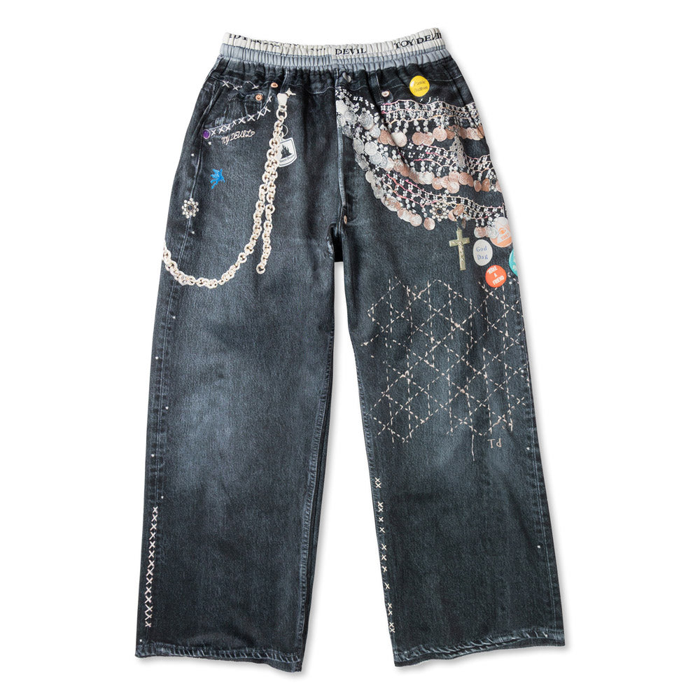 TD26WPNY08/Transfer Print Sweat Pants "Black Denim"