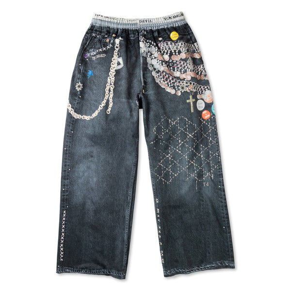 TD26WPNY08/Transfer Print Sweat Pants "Black Denim"
