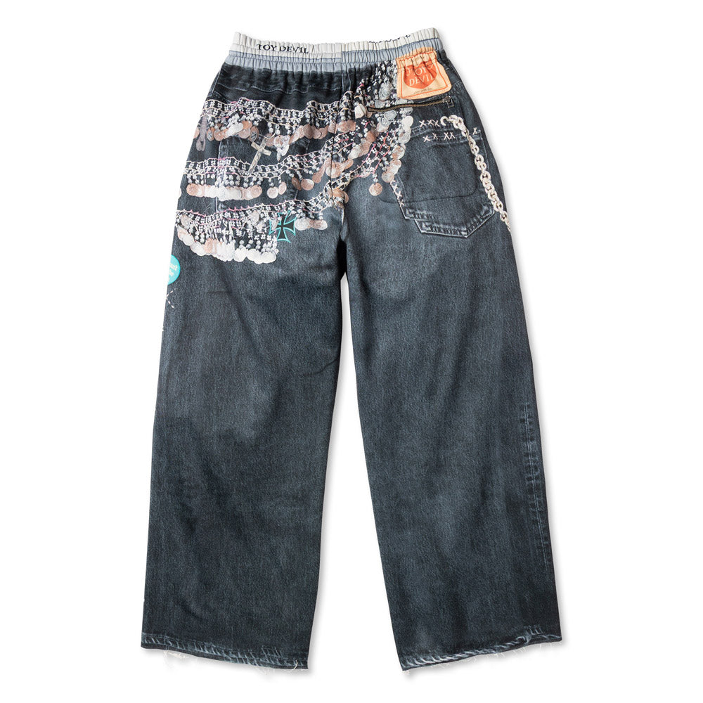 TD26WPNY08/Transfer Print Sweat Pants "Black Denim"