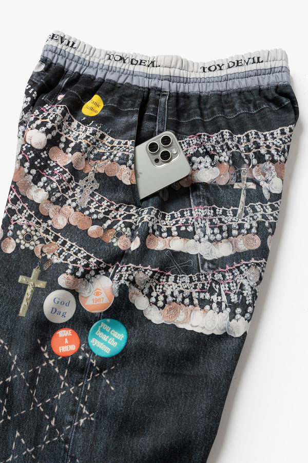 TD26WPNY08/Transfer Print Sweat Pants "Black Denim"