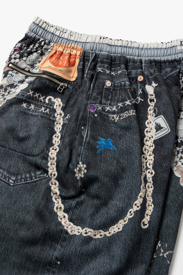 TD26WPNY08/Transfer Print Sweat Pants "Black Denim"